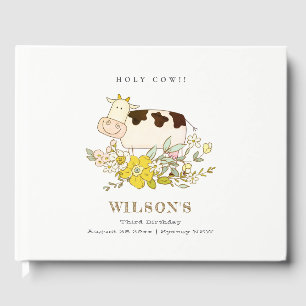 Cute Holy Cow Farm Floral Kids Any Age Birthday Guest Book