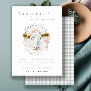 Cute Holy Cow Farm Floral Pregnancy Announcement 