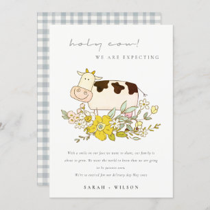 Cute Holy Cow Farm Floral Pregnancy Announcement  