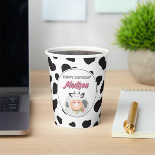 Cute Holy Cow Farm Themed Cow Print Happy Birthday Paper Cups