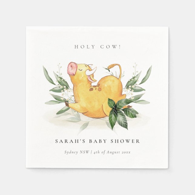 Cute Holy Cow Farm Yellow Foliage Baby Shower Napkin (Front)