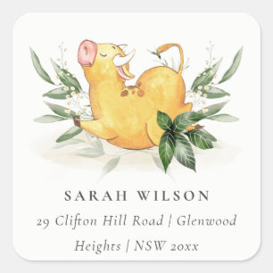 Cute Holy Cow Farm Yellow Foliage Kids Address Square Sticker
