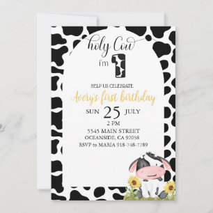 Cute Holy Cow First Birthday Invitation