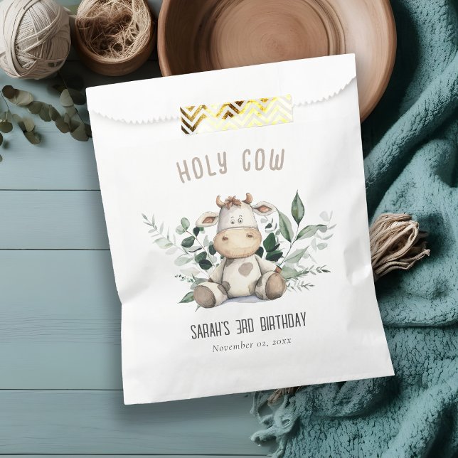 Cute Holy Cow Foliage Pastel Neutral Kids Birthday Favour Bags (Creator Uploaded)