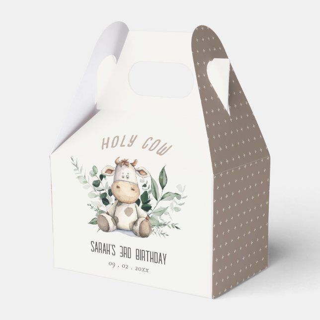 Cute Holy Cow Foliage Pastel Neutral Kids Birthday Favour Box (Front Side)