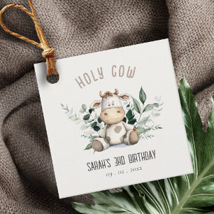 Cute Holy Cow Foliage Pastel Neutral Kids Birthday Favour Tags