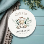 Cute Holy Cow Foliage Pastel Neutral Kids Birthday Round Paper Coaster<br><div class="desc">If you need any other matching product or customisation,  kindly message via Zazzle.</div>
