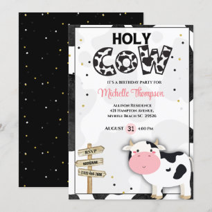Cute Holy Cow Girls Birthday Party     Invitation