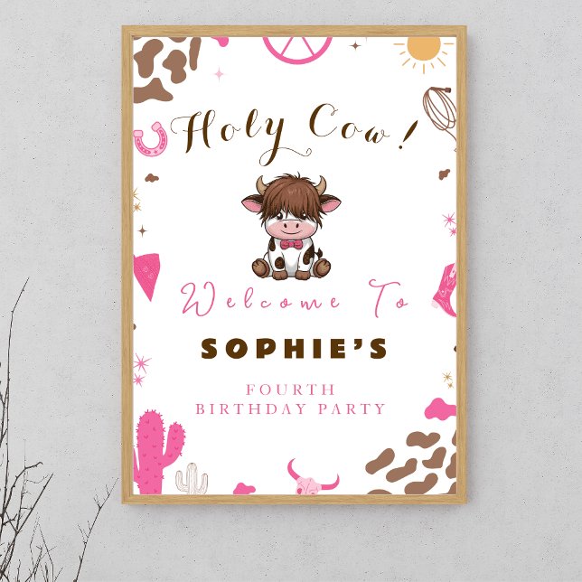 Cute Holy cow highland cow birthday welcome sign (Creator Uploaded)