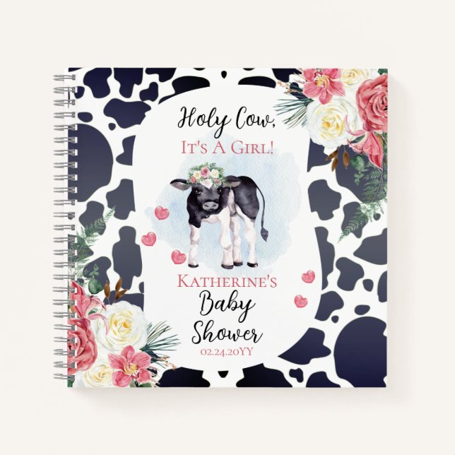 Cute Holy Cow, It's A Girl Baby Shower Guest Book (Front)