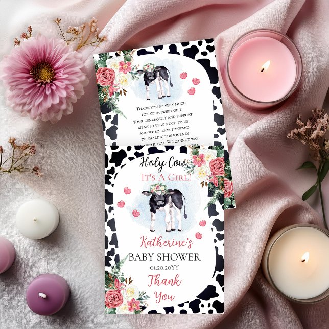 Cute Holy Cow, It's A Girl Baby Shower Thank You C Card (Cute "Holy Cow, It's A Girl!" Baby Shower Thank You Two-Sided Flat Card)