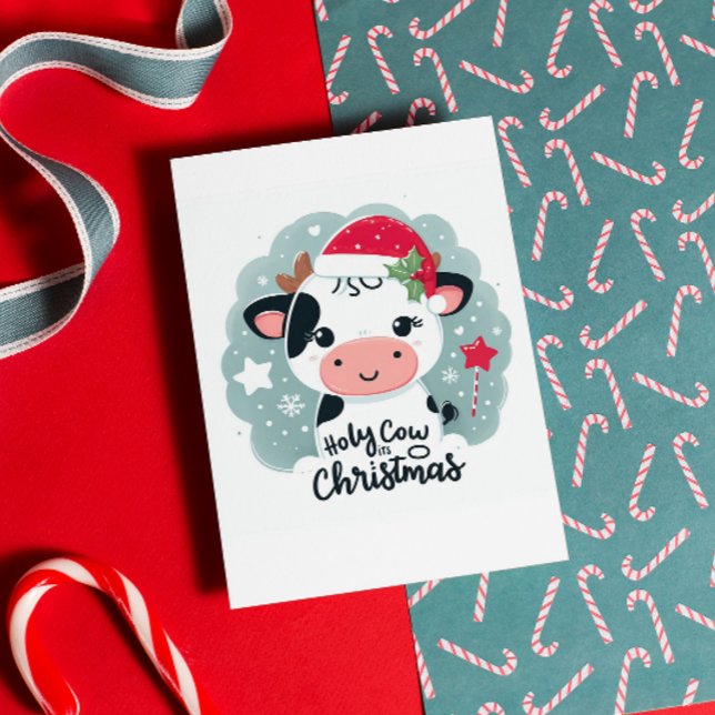 Cute "Holy Cow Its Christmas" Christmas Cow Card (Creator Uploaded)