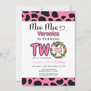 Cute Holy Cow Moo Moo 2nd Birthday Party Floral Invitation