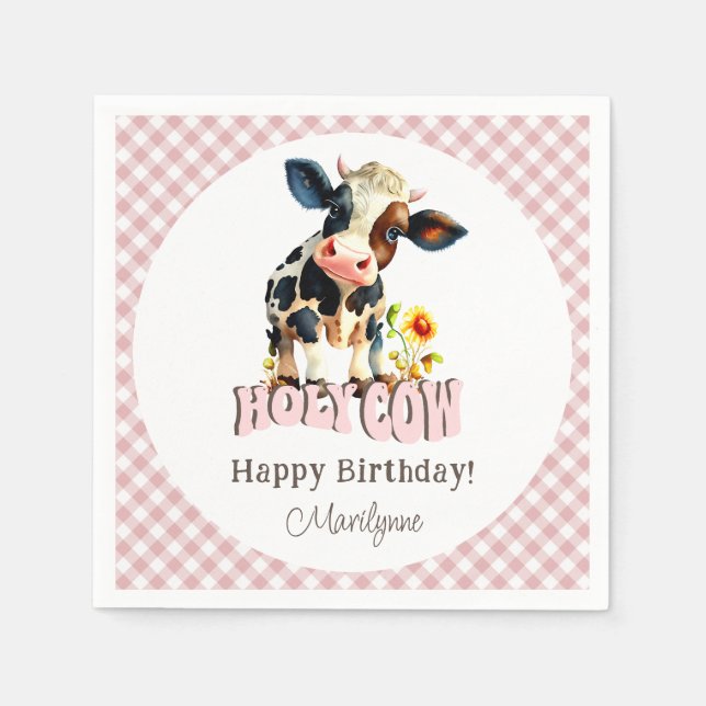 Cute Holy Cow Pink Birthday Napkin (Front)