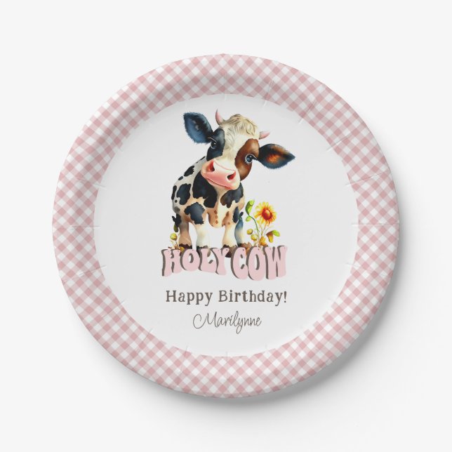 Cute Holy Cow Pink Birthday Paper Plate (Front)