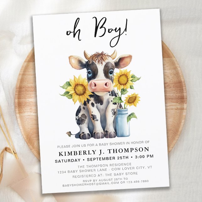 Cute Holy Cow Sunflowers Farm Animal Baby Shower Invitation (Creator Uploaded)