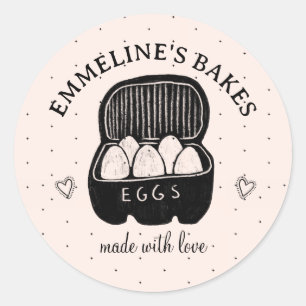 Cute Home Baker Cook Illustrated Pink Black  Classic Round Sticker
