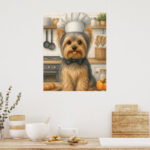 Cute Home Cooks Funny Yorkshire Terrier Dog Chef Poster