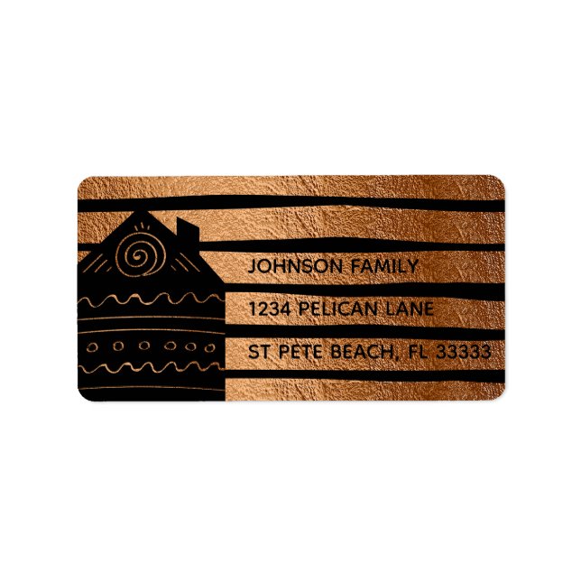 Cute Home Copper-Black Stripes Return Address Label (Front)
