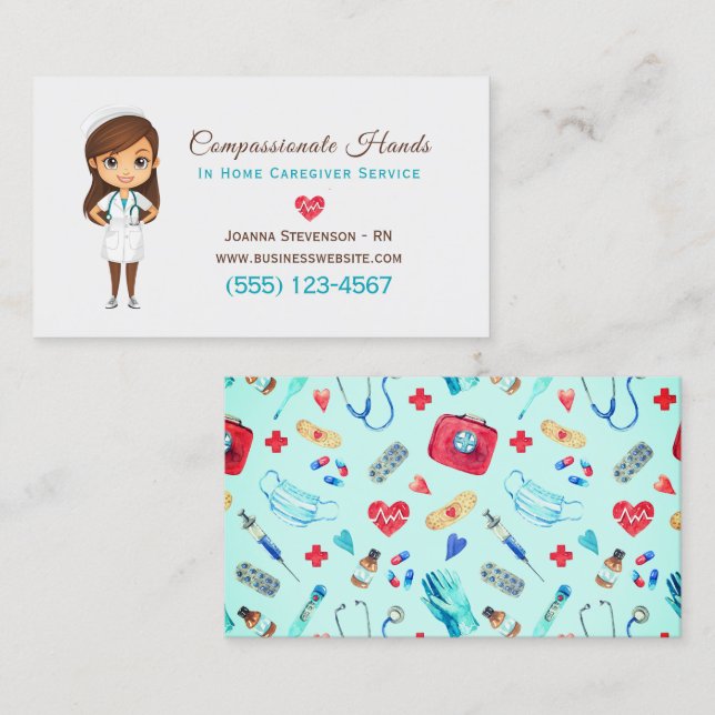 Cute Home Health Care Nurse Service Business Card (Front/Back)