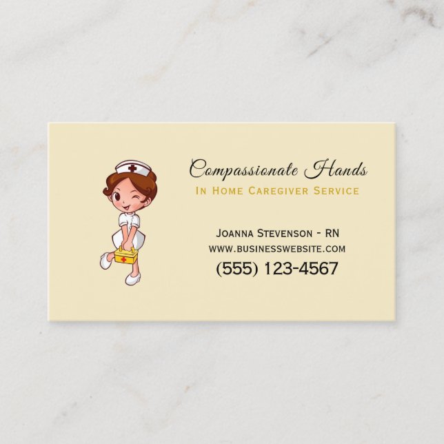 Cute Home Health Care Nurse Service Business Card (Front)