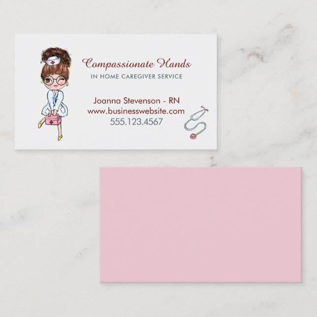 Cute Home Health Care Nurse Service Business Card (Front/Back)