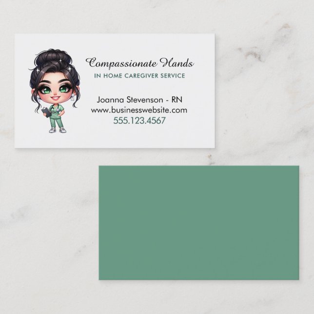 Cute Home Health Care Nurse Service Business Card (Front/Back)