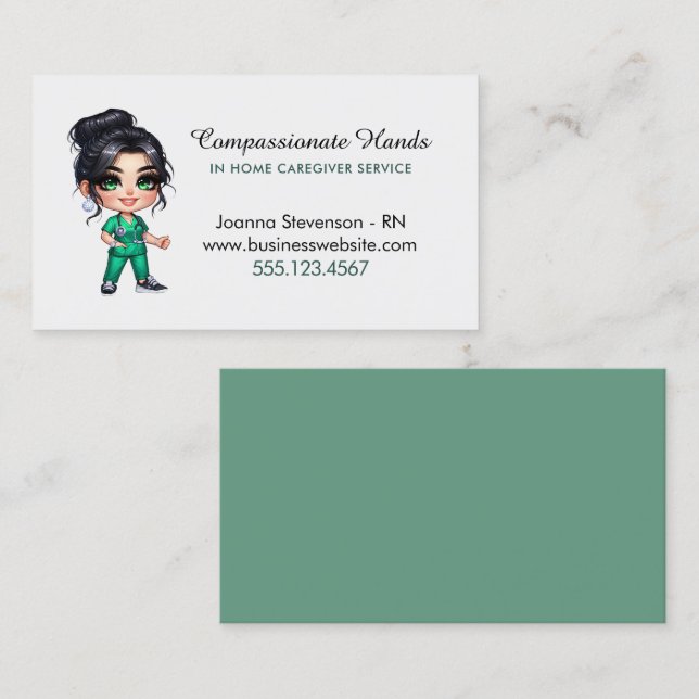 Cute Home Health Care Nurse Service Business Card (Front/Back)