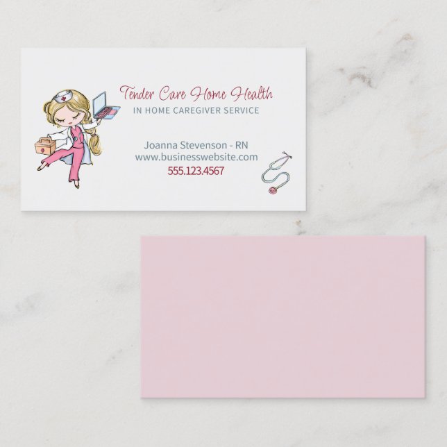 Cute Home Health Care Nurse Service Business Card (Front/Back)