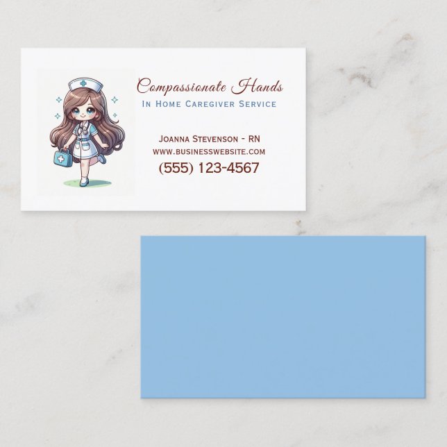 Cute Home Health Care Nurse Service Business Card (Front/Back)