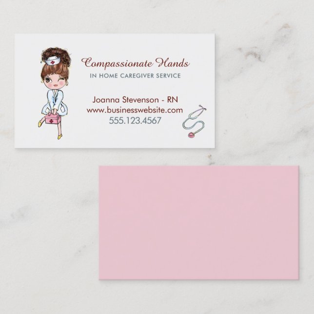 Cute Home Health Care Nurse Service Business Card (Front/Back)