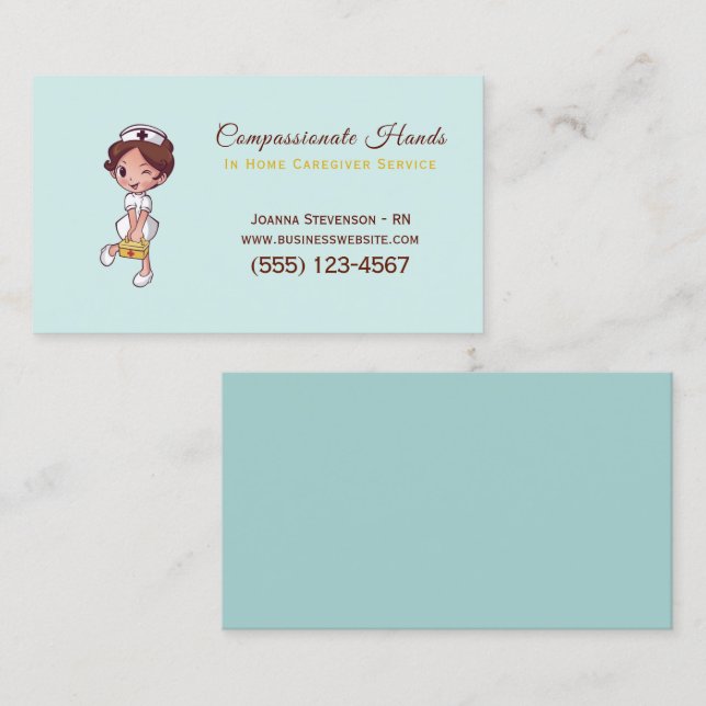 Cute Home Health Care Nurse Service Business Card (Front/Back)