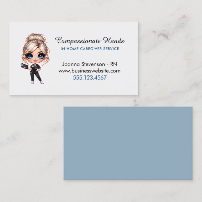 Cute Home Health Care Nurse Service Business Card (Front/Back)