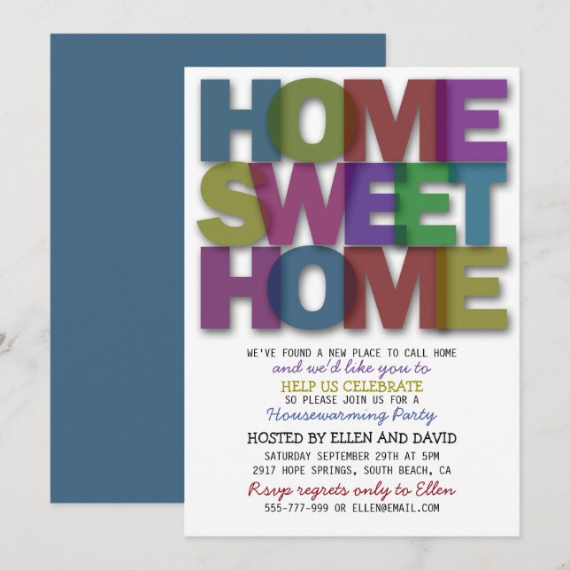 Cute Home Sweet Home Housewarming Invitations (Front/Back)