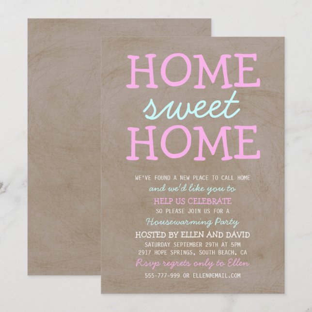Cute Home Sweet Home Housewarming Invitations (Front/Back)