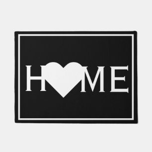 Cute Home With A Heart Black and White Doormat