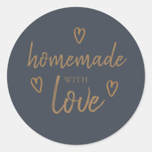 Cute Homemade With Love Black Gold Classic Round Sticker