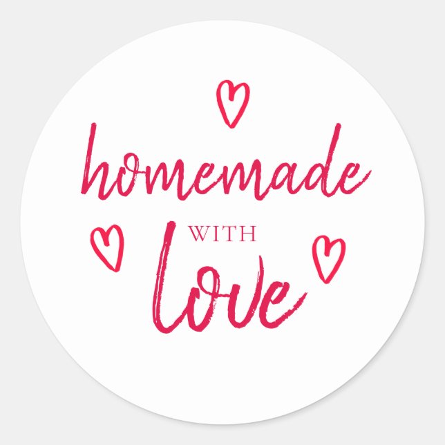 Cute Homemade With Love Red White Classic Round Sticker (Front)