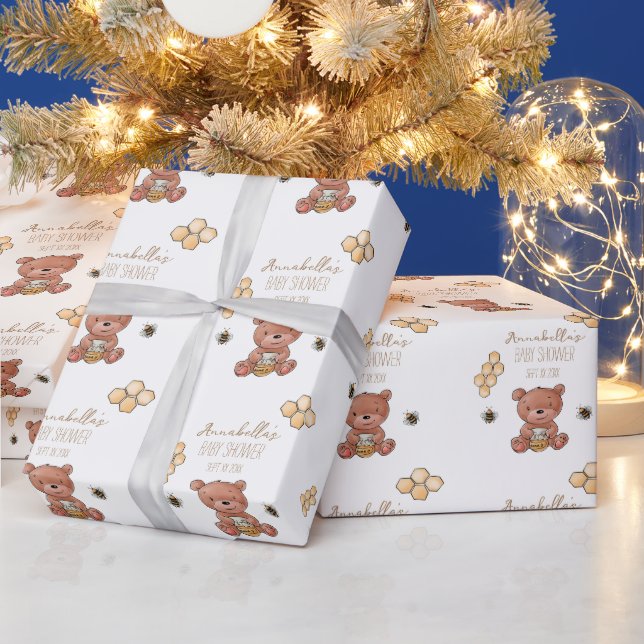 Cute Honey Bear and Bees Wrapping Paper (Holidays)