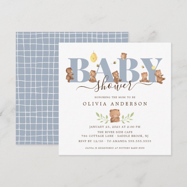 Cute Honey Bear Baby Shower Invitation (Front/Back)
