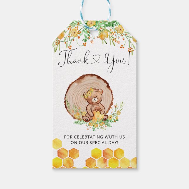 Cute honey bear baby shower thank you tag (Front)
