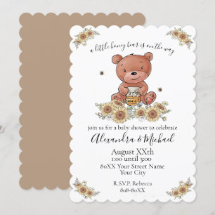 Cute Honey Bear Baby with Bees and Flowers Invitation
