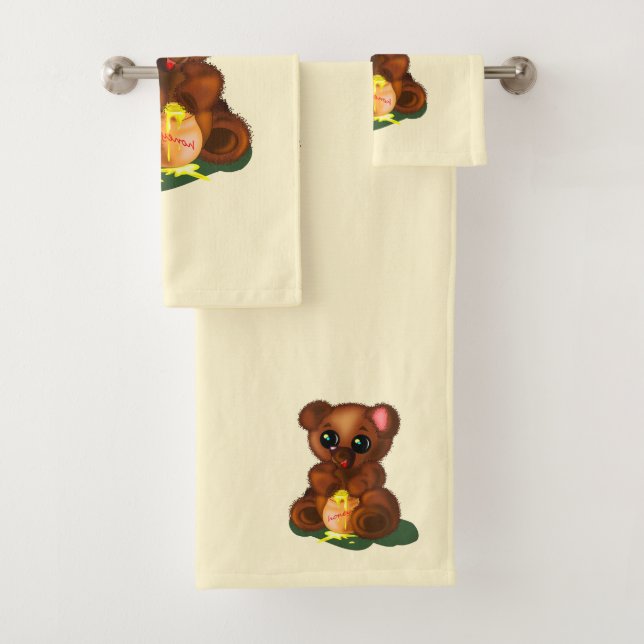 Cute Honey Bear Bath Towel Set (Insitu)
