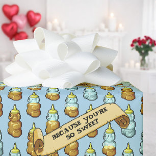 Cute Honey Bear Because You're So Sweet 80s Retro Wrapping Paper
