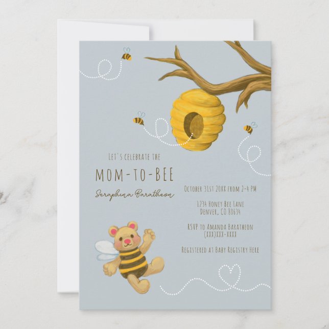 Cute Honey Bear Bumble Bee Baby Shower Invitation (Front)