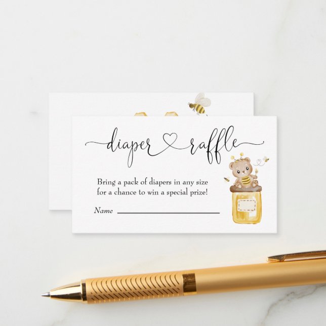 Cute Honey Bear Diaper Raffle Ticker  Enclosure Card (Front/Back In Situ)