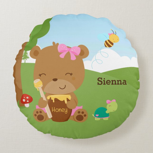 Cute honey bear round cushion (Front)