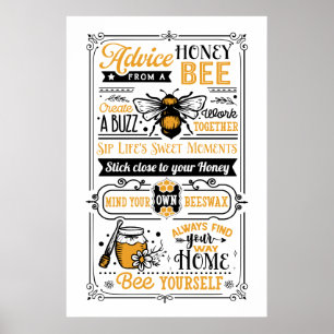 cute honey bee advice word art poster