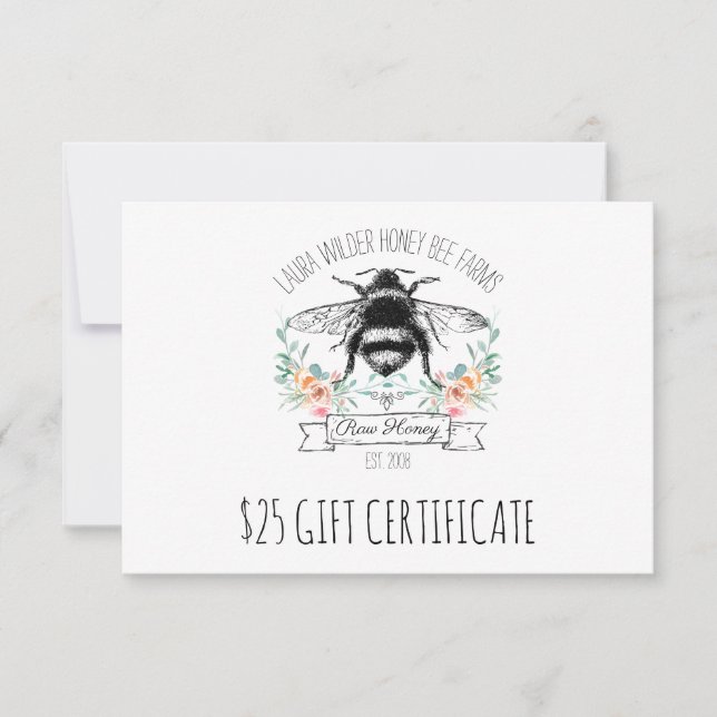 Cute Honey Bee Apiary Beekeeper Gift Certificate (Front)