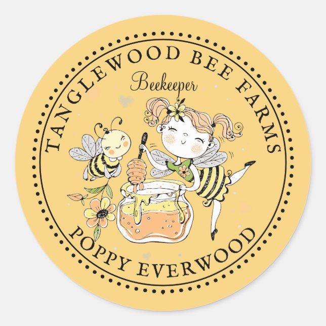 Cute Honey Bee Apiary Beekeeper Honey Products  Classic Round Sticker (Front)